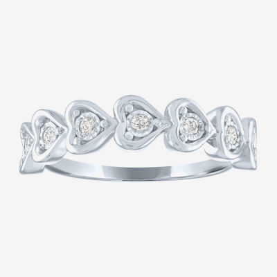 (G-H / Si2-I1) Womens 1/10 CT. T.W. Lab Grown White Diamond Sterling Silver Heart Band