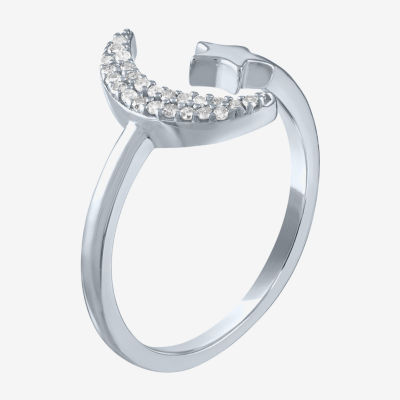 Open Edge (G-H / Si2-I1) Womens 1/10 CT. T.W. Lab Grown White Diamond Sterling Silver Moon Star Delicate Cocktail Ring