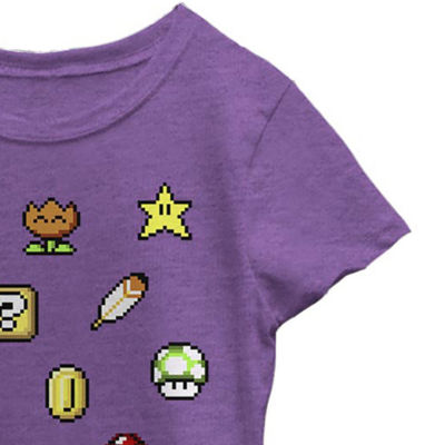 Little & Big Girls Crew Neck Short Sleeve Super Mario Graphic T-Shirt