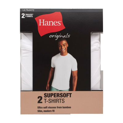 Hanes Originals Supersoft Mens 2 Pack Short Sleeve Crew Neck Moisture Wicking T-Shirt