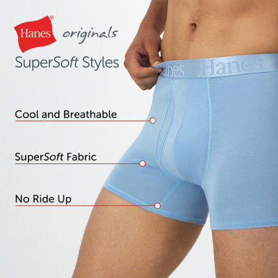 Hanes Originals Supersoft Mens 3 Pack Trunks