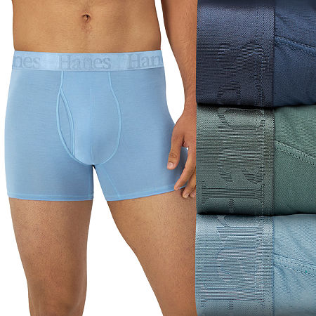 Hanes Originals Supersoft Mens 3 Pack Trunks, Large, Blue
