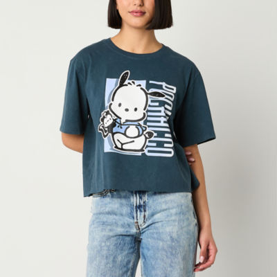 Juniors Pochacco Cropped Tee Womens Crew Neck Short Sleeve Hello Kitty Graphic T-Shirt