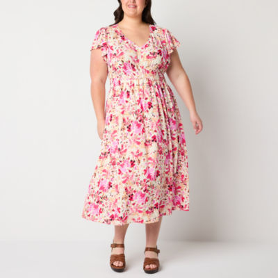 Frye and Co. Plus Short Sleeve Floral Maxi Dress
