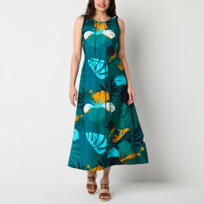 Liz Claiborne Sleeveless Floral Midi A-Line Dress