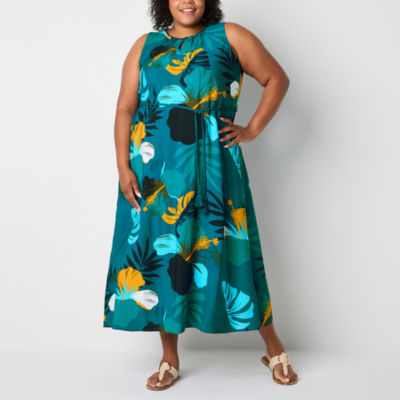 Liz Claiborne Sleeveless Floral Midi A-Line Dress