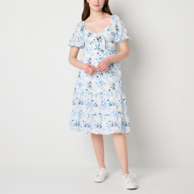 Speechless Juniors Short Sleeve Floral Midi Fit + Flare Dress