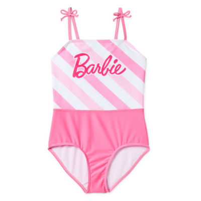 Little Girls Barbie Striped One Piece Swimsuit