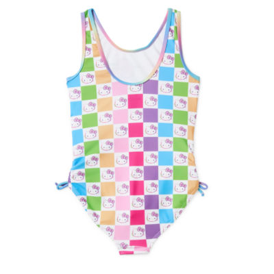 Little Girls Hello Kitty Checked One Piece Swimsuit