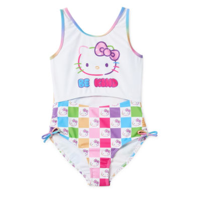 Little Girls Hello Kitty Checked One Piece Swimsuit