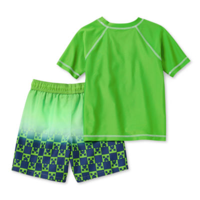 Little Boys Above The Knee Minecraft Rash Guard Set