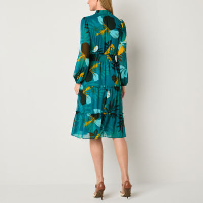 Liz Claiborne Long Sleeve Midi A-Line Dress