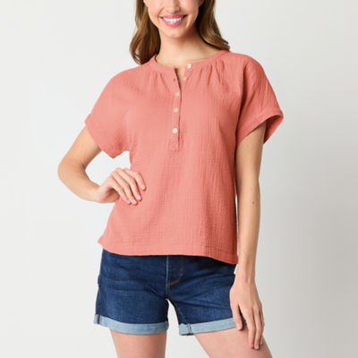 a.n.a Womens Henley Neck Short Sleeve Shirt