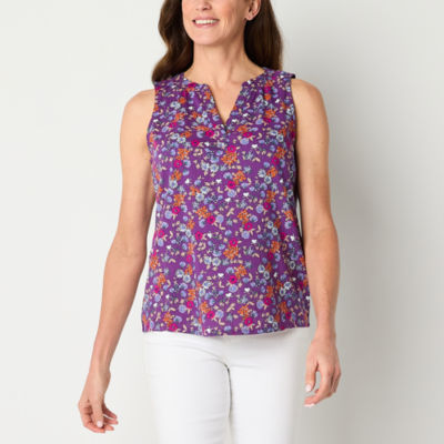 St. John's Bay Womens Y Neck Sleeveless Blouse