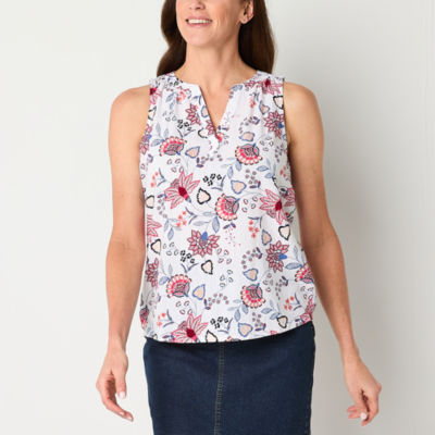 St. John's Bay Womens Y Neck Sleeveless Blouse