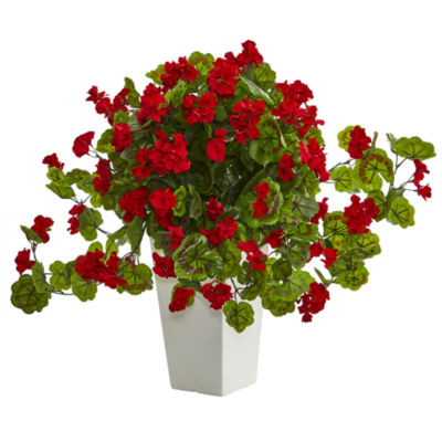 Geranium Artificial Plant in White Tower Planter, Color Red JCPenney