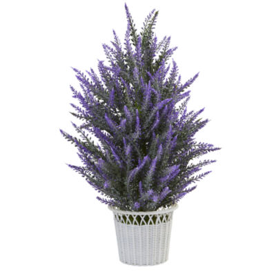 Lavender in White Wicker Planter Artificial Plant, Color Purple JCPenney