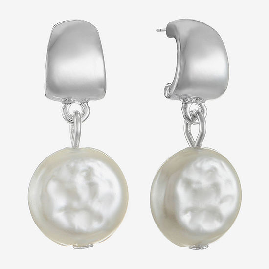 Liz Claiborne Simulated Pearl Round Drop Earrings