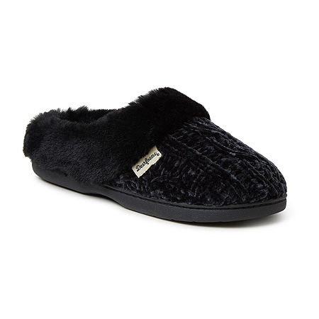 Dearfoams Claire Cable Knit Chenille Womens Clog Slippers Wide Width, X-large, Black