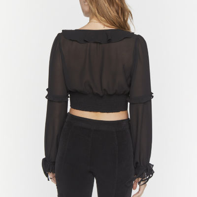 Forever 21 Long Sleeve Wrap Front Top Womens Long Sleeve Crop Top Juniors