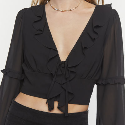 Forever 21 Long Sleeve Wrap Front Top Womens Long Sleeve Crop Top Juniors