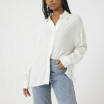 Forever 21 Juniors Womens Long Sleeve Button-Down Shirt, Color: Vanilla -  JCPenney