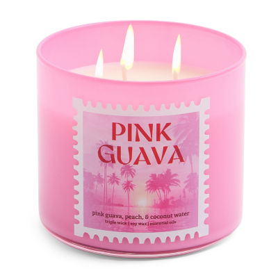 Distant Lands 14oz Pink Guava 3-Wick Scented Jar Candle