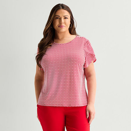 Liz Claiborne Womens Plus Crew Neck Short Sleeve Blouse