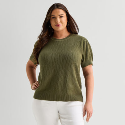 Liz Claiborne Plus Womens Short Sleeve Pullover Sweater