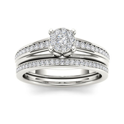 3/8 CT.T.W. Natural Diamond 10K White Gold Bridal Ring Set