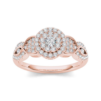 1/2 CT.T.W. Natural Diamond Cluster 10K Rose Gold Engagement Ring