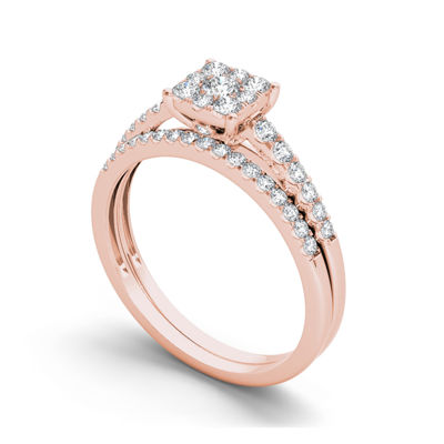 1/2 CT.T.W. Natural Diamond 10K Rose Gold Bridal Ring Set