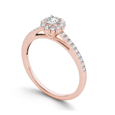 1/2 CT.T.W. Natural Diamond Halo 10K Rose Gold Engagement Ring