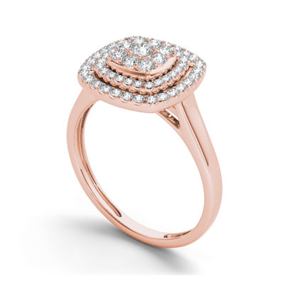 1/2 CT.T.W. Natural Diamond Halo 10K Rose Gold Engagement Ring