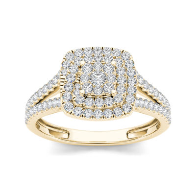 1/2 CT.T.W. Natural Diamond Cluster 10K Yellow Gold Engagement Ring