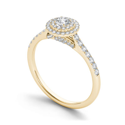1/2 CT.T.W. Natural Diamond Halo 10K Yellow Gold Engagement Ring