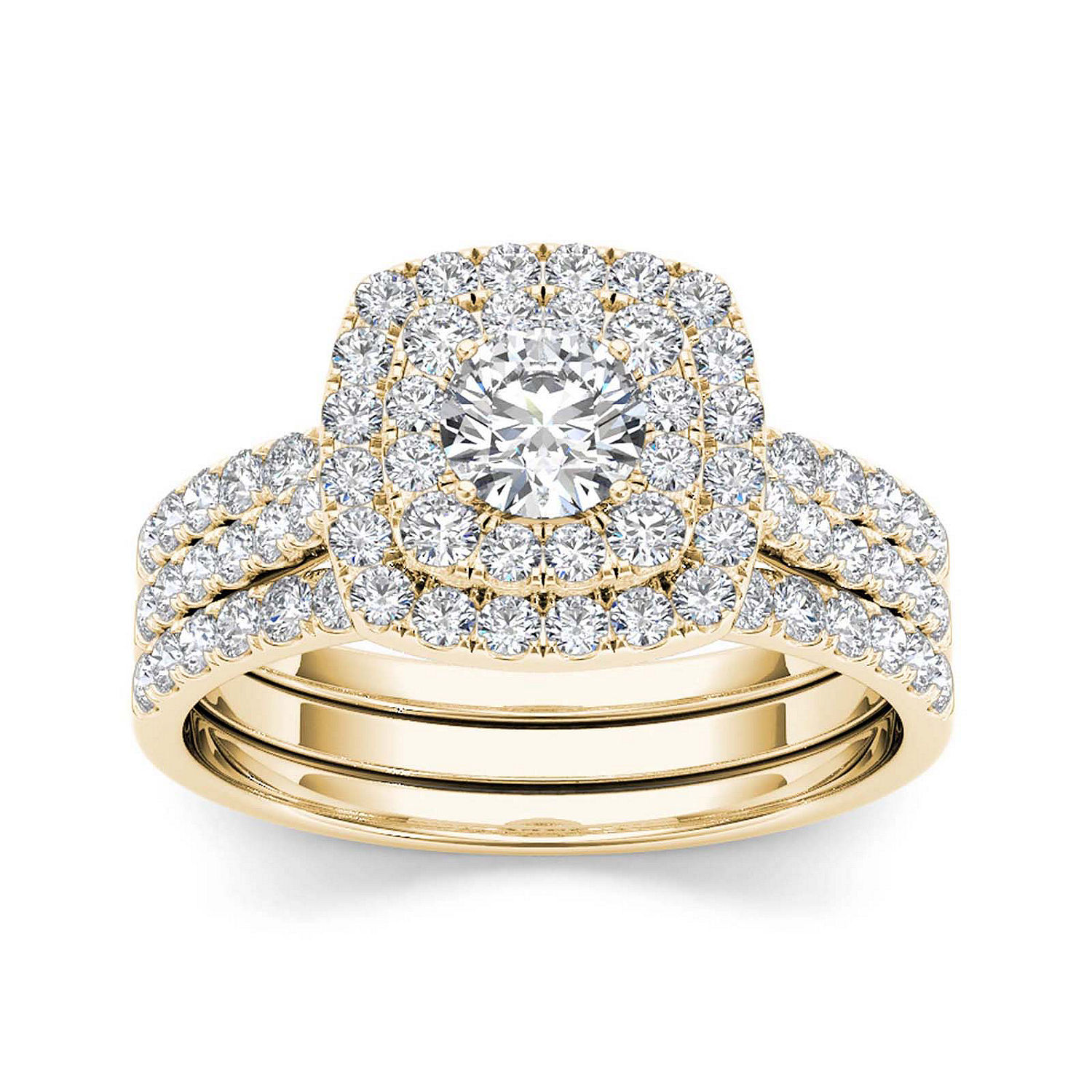 1 1/2 CT. T.W. Diamond 10K Yellow Gold Bridal Ring Set, Color: Yellow ...