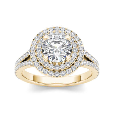 1 1/2 CT.T.W. Natural Diamond 14K Yellow Gold Halo Engagement Ring