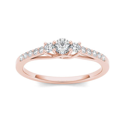 1/3 CT.T.W. Natural Diamond 10K Rose Gold 3-Stone Engagement Ring