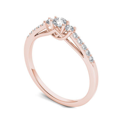 1/3 CT.T.W. Natural Diamond 10K Rose Gold 3-Stone Engagement Ring