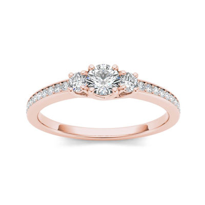 2 CT.T.W. Natural Diamond 14K Rose Gold 3-Stone Engagement Ring