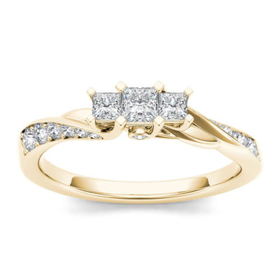 1/2 CT.T.W. Natural Diamond 10K Yellow Gold 3-Stone Engagement Ring ...