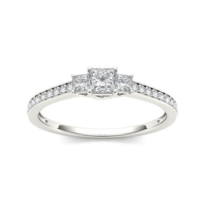 1/2 CT.T.W. Natural Diamond 14K White Gold 3Stone Engagement Ring