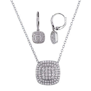 1 CT. T.W. Sterling Silver - Pendant Set Diamond JCPenney and Earring