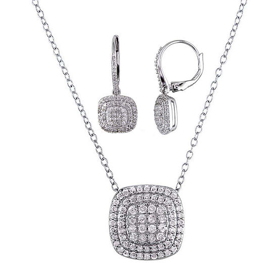 1 CT. T.W. Diamond Sterling Silver Pendant and Earring Set