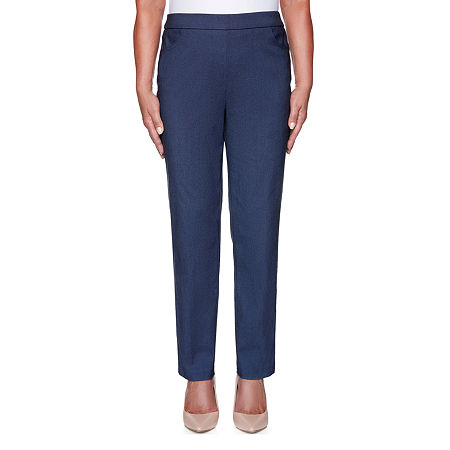 Alfred Dunner Classics Womens Mid Rise Slim Pull-On Pants, 12 Petite Short, Blue