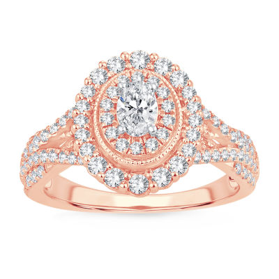 Womens 1 CT. T.W. Natural White Diamond 10K Rose Gold Oval Engagement Ring