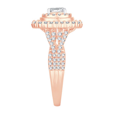 Womens 1 CT. T.W. Natural White Diamond 10K Rose Gold Oval Engagement Ring