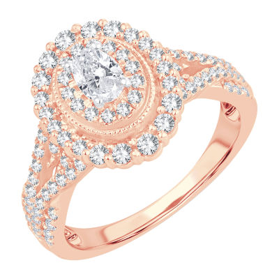 Womens 1 CT. T.W. Natural White Diamond 10K Rose Gold Oval Engagement Ring