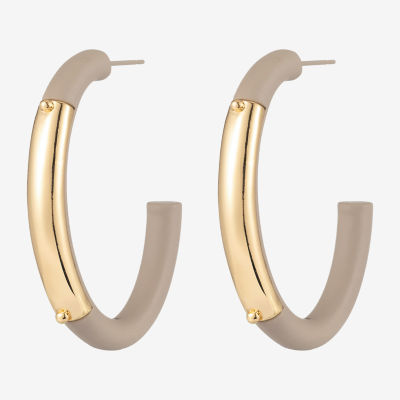 Worthington Gold Tone & Taupe C Hoop Earrings